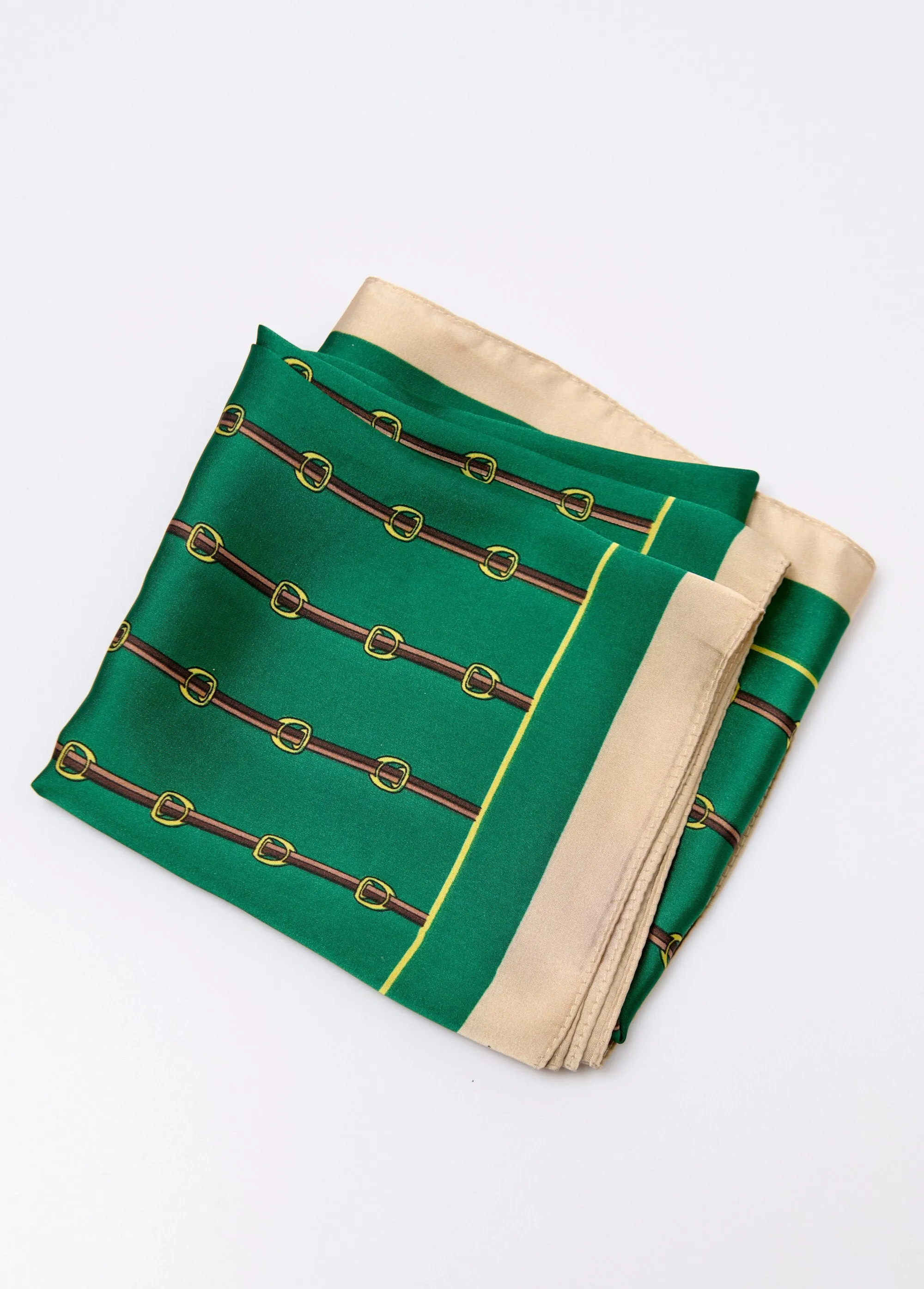 Chic satin square scarf with equestrian motif