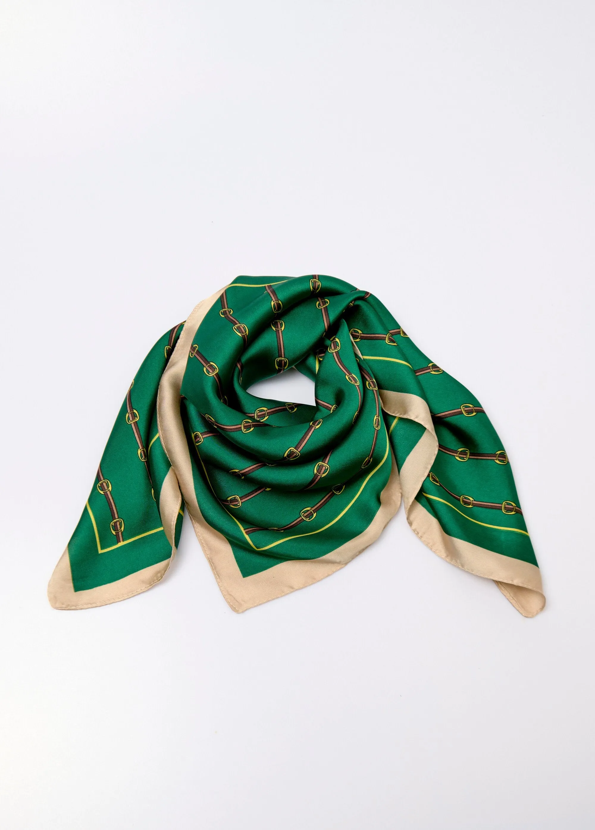 Chic satin square scarf with equestrian motif