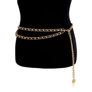 Chic Velvet Interwoven Waist Chain | Relief Coin Pendant Belly Chain | Trendy Layered Body Chain