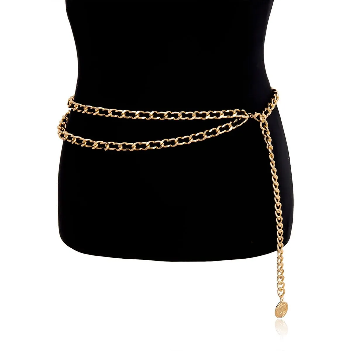 Chic Velvet Interwoven Waist Chain | Relief Coin Pendant Belly Chain | Trendy Layered Body Chain