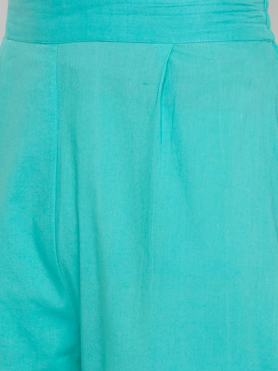 Chiffon V-neck 3/4th sleeves sky blue striped printed Ethnic wear kaftan with Pant for women - ZOLA