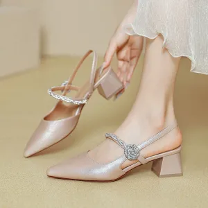 Chunky Heel Silver With Pointed Toe High Heels