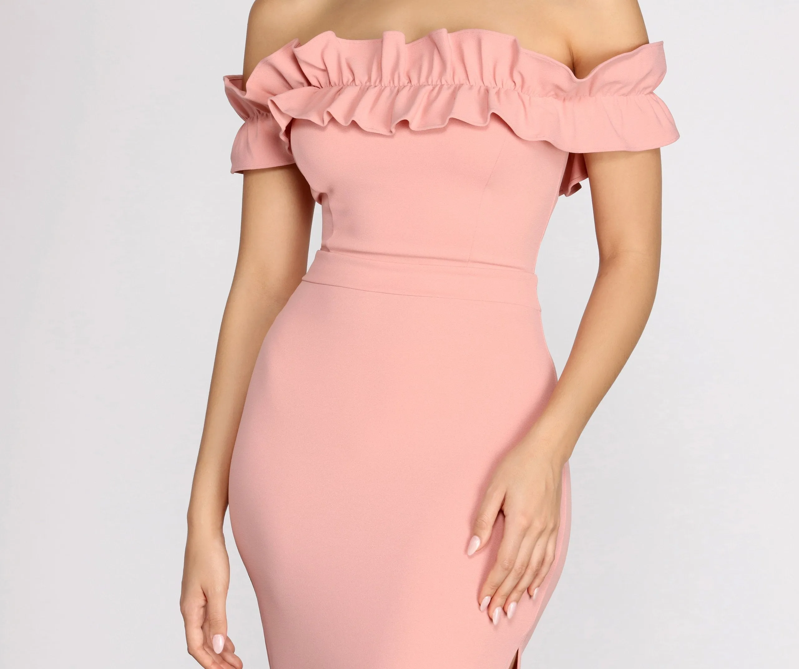 Colleen Ruffle Off Charming Shoulder Crepe Dress
