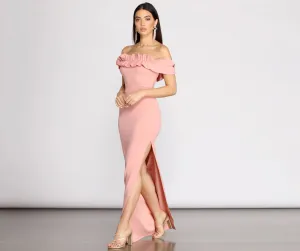Colleen Ruffle Off Charming Shoulder Crepe Dress