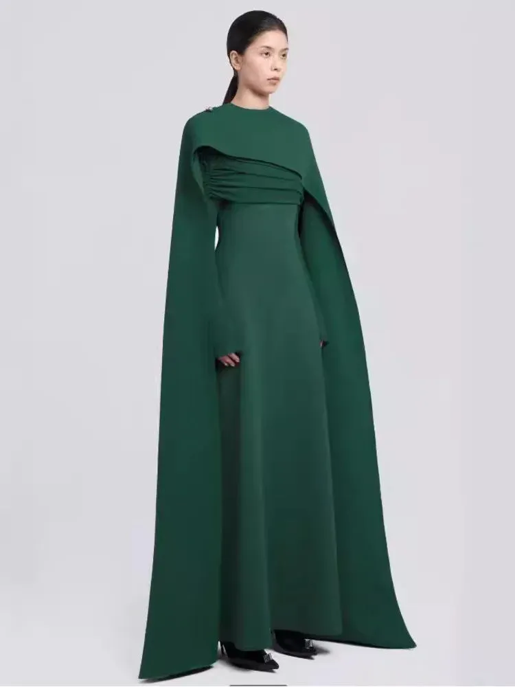 Contrasting Shawl Folds Long Sleeves