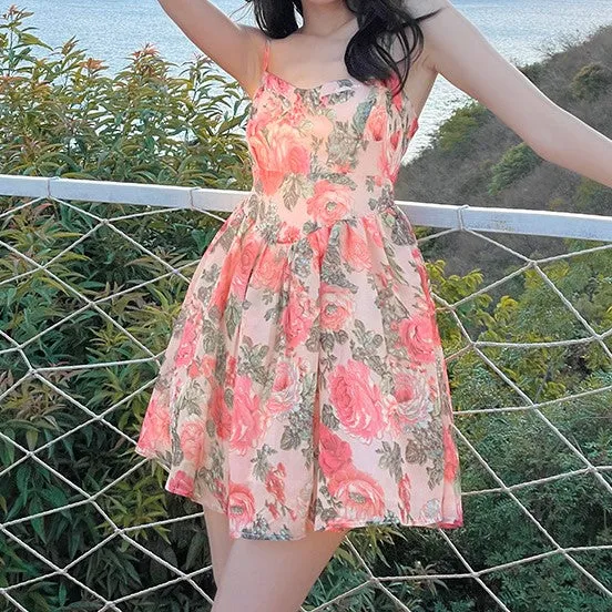 Coral Fit And Flare Floral Print Dress