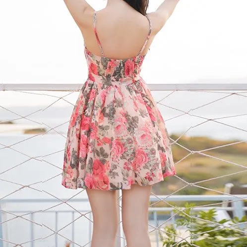 Coral Fit And Flare Floral Print Dress