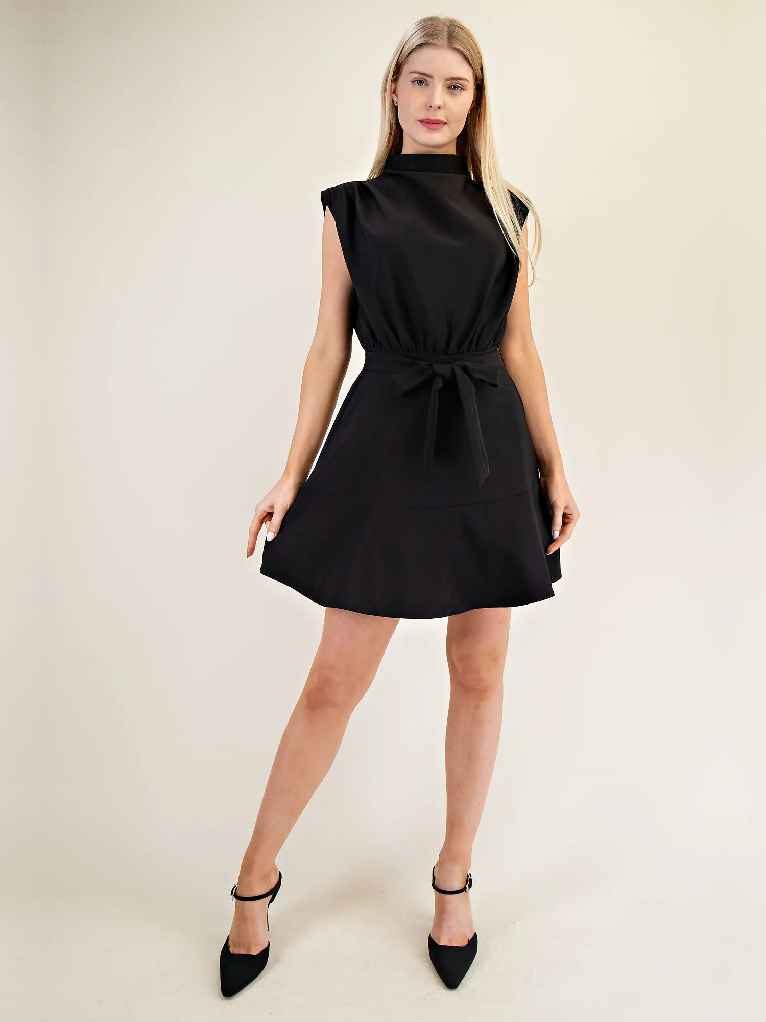 Cowl Neck Fit Flare Mini Dress