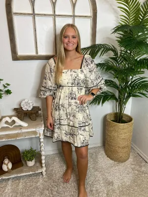 Cream and Black Toile Dress