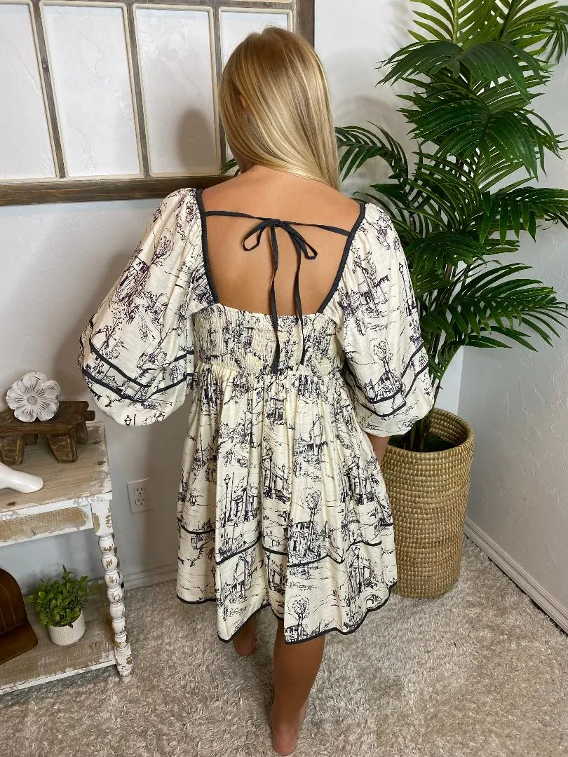 Cream and Black Toile Dress