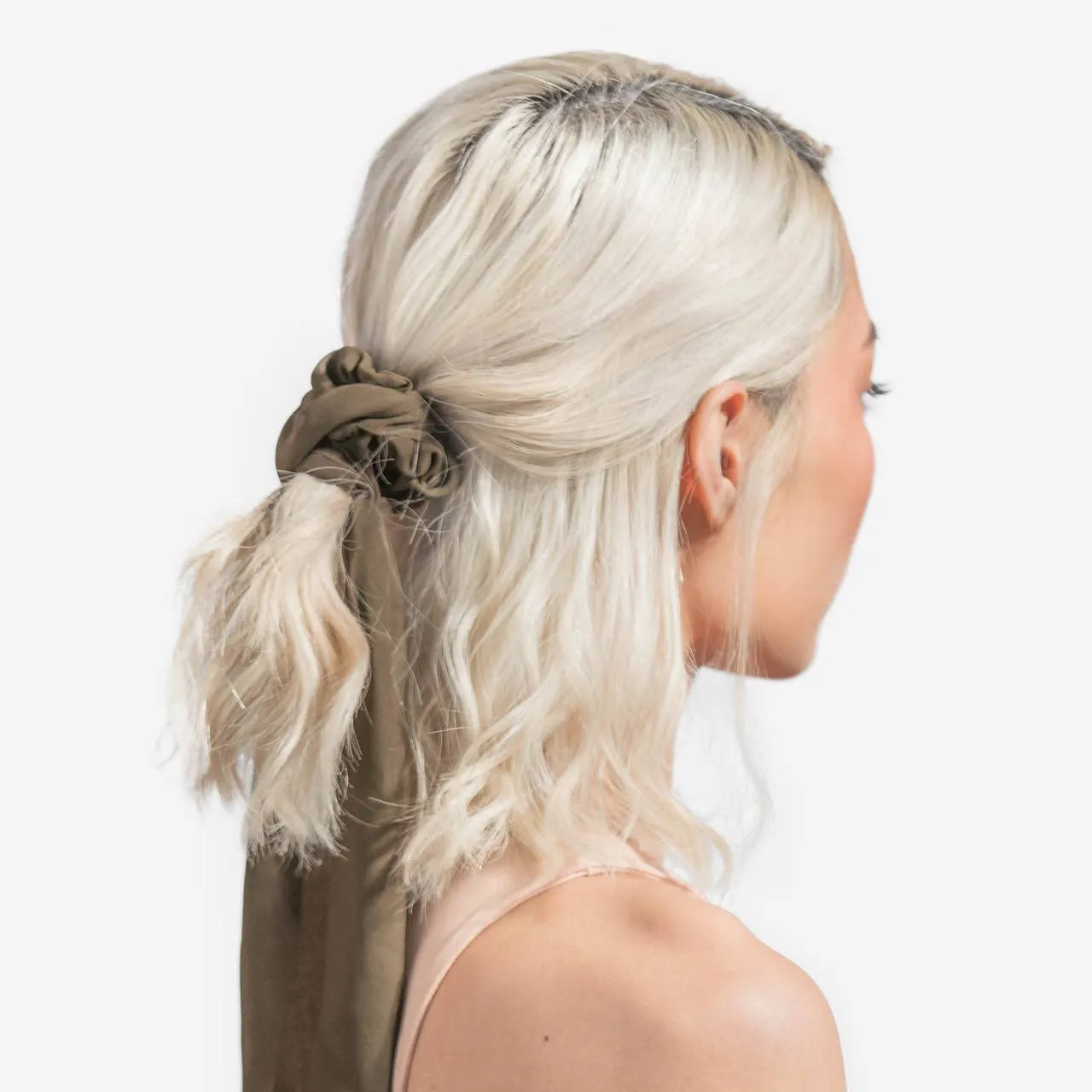 Crepe Scarf Scrunchie Set of 2- Moss