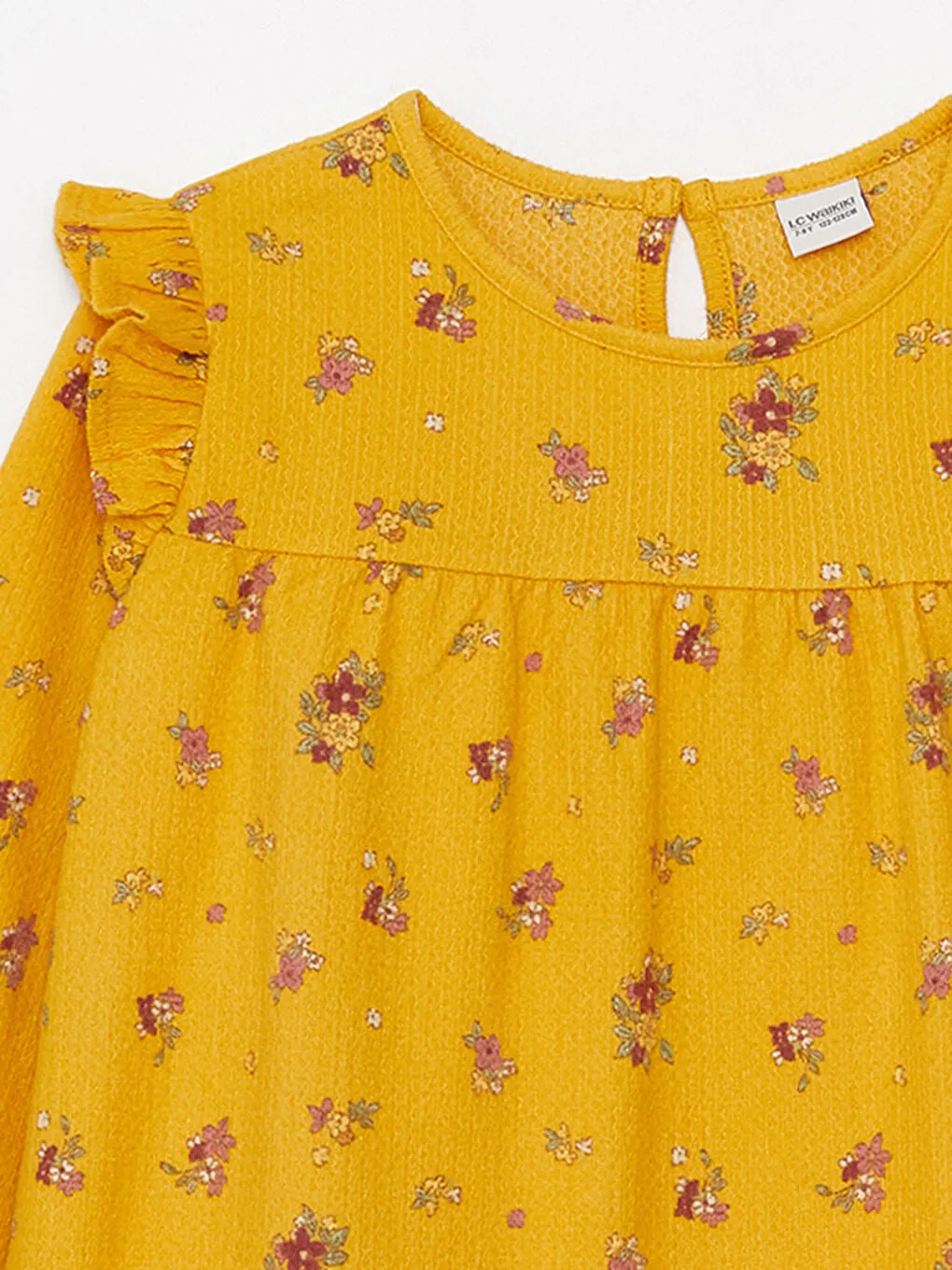 Crew Neck Patterned Long Sleeve Girls Dress