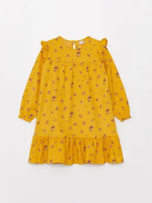 Crew Neck Patterned Long Sleeve Girls Dress