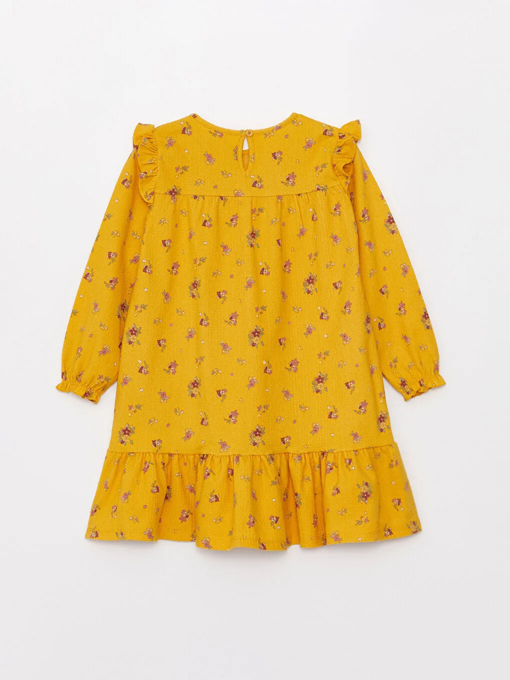 Crew Neck Patterned Long Sleeve Girls Dress