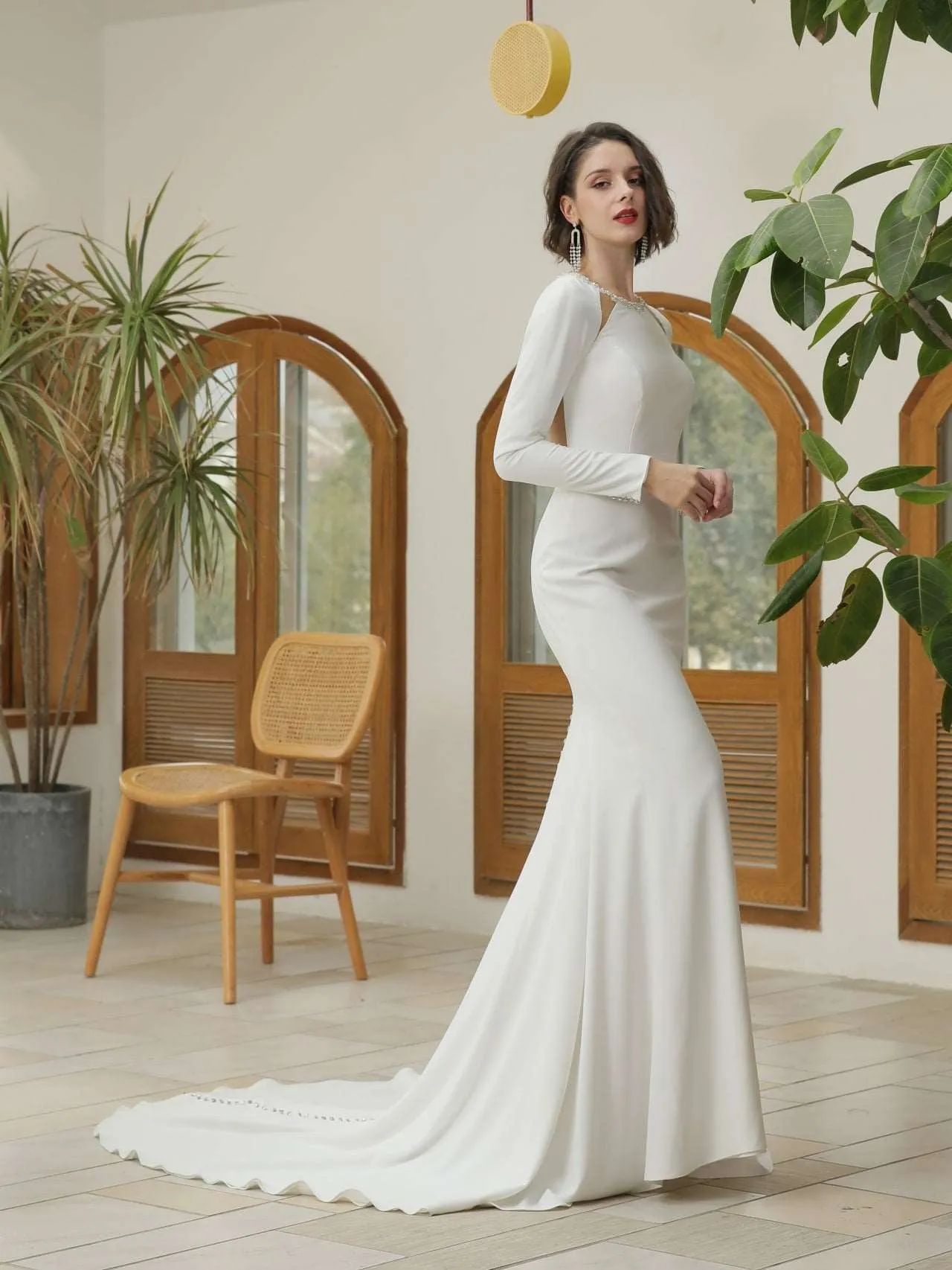 Cut-Out Crepe Fit & Flare Wedding Dress Brooklynn with Beaded Detailing