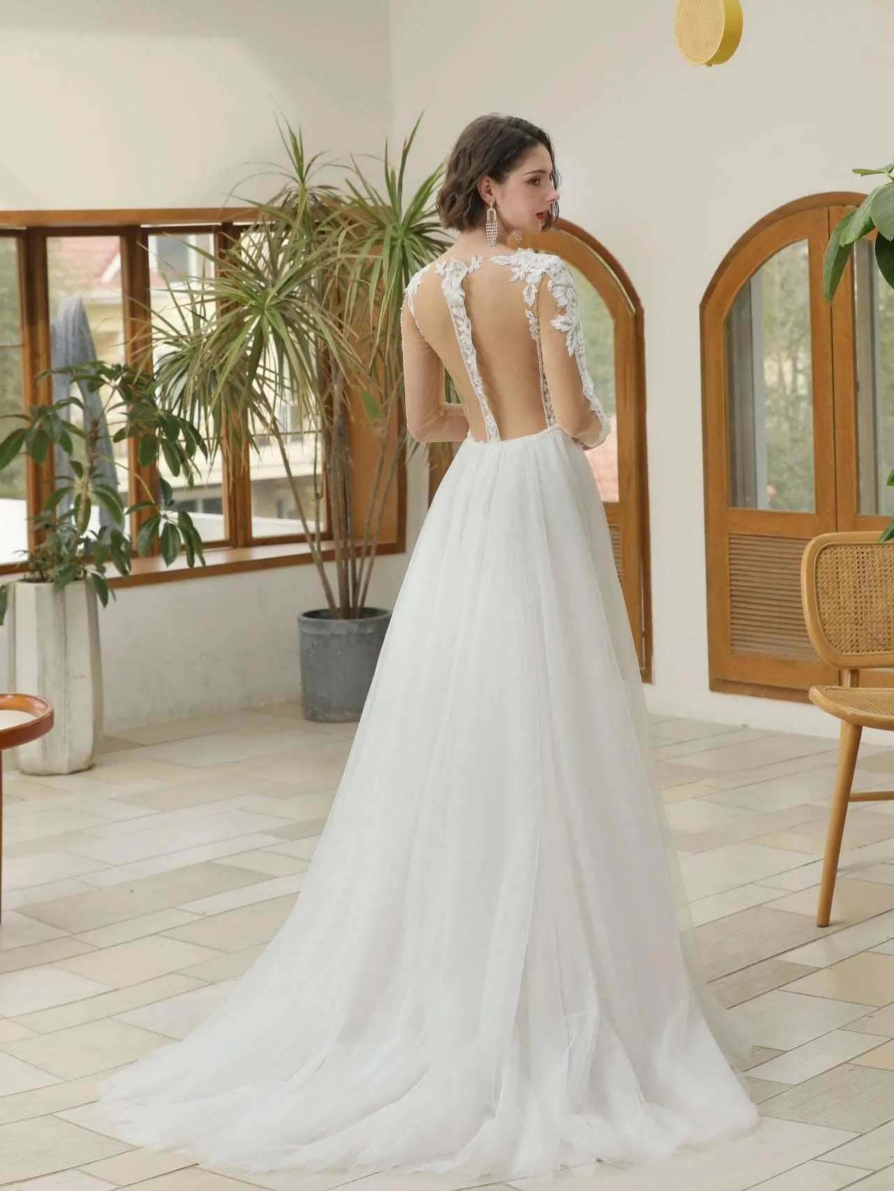Cut-Out Crepe Fit & Flare Wedding Dress Brooklynn with Beaded Detailing