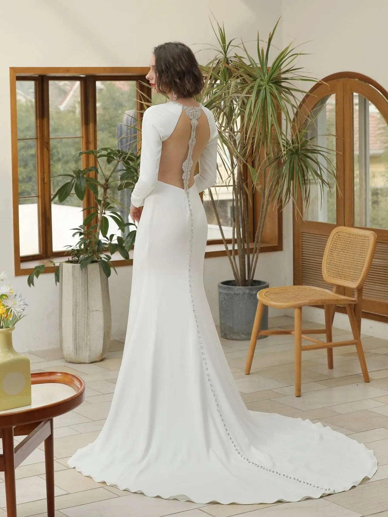 Cut-Out Crepe Fit & Flare Wedding Dress Brooklynn with Beaded Detailing