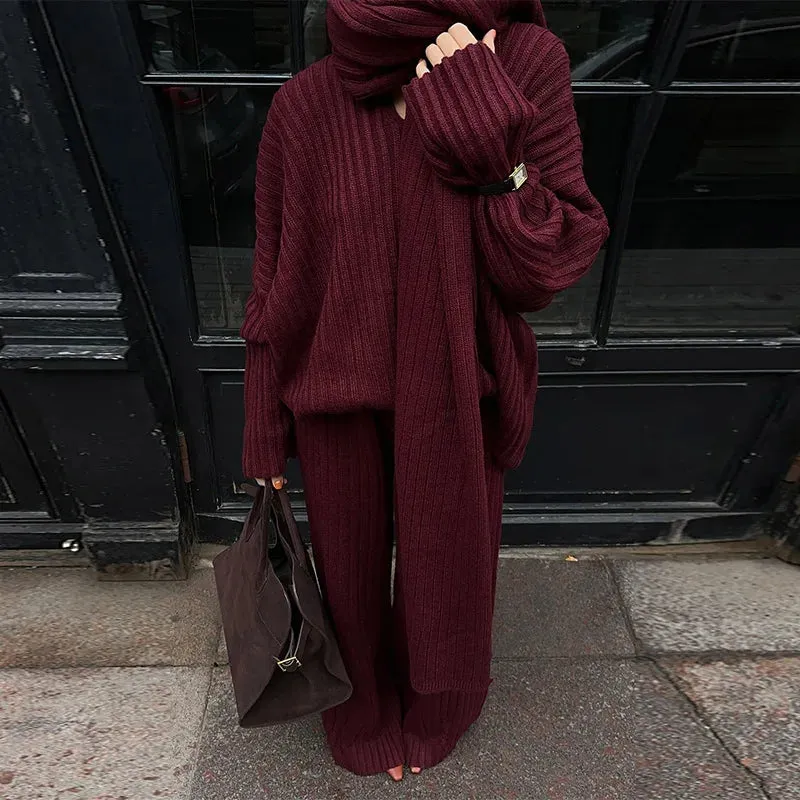 Daisy - Pullover Set with Scarf Collar & Pleated Pants