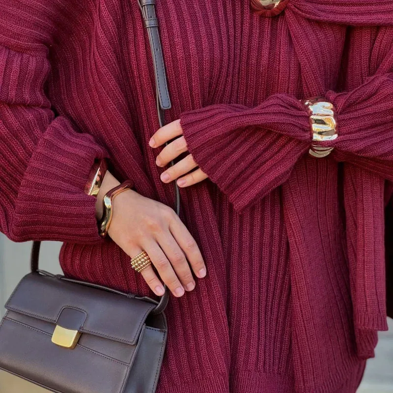 Daisy - Pullover Set with Scarf Collar & Pleated Pants