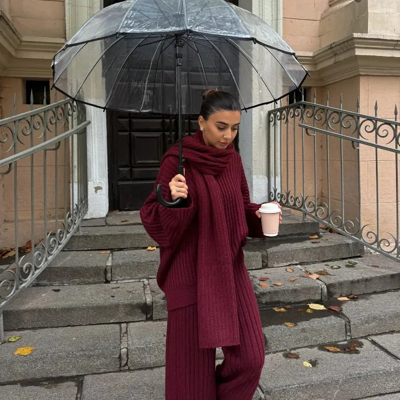Daisy - Pullover Set with Scarf Collar & Pleated Pants