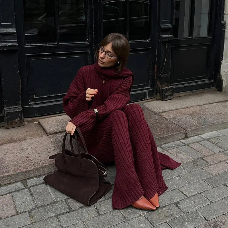 Daisy - Pullover Set with Scarf Collar & Pleated Pants
