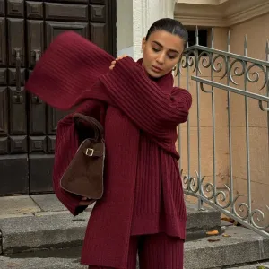 Daisy - Pullover Set with Scarf Collar & Pleated Pants
