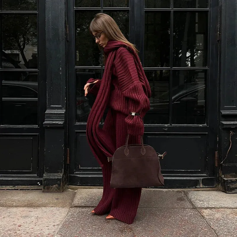 Daisy - Pullover Set with Scarf Collar & Pleated Pants