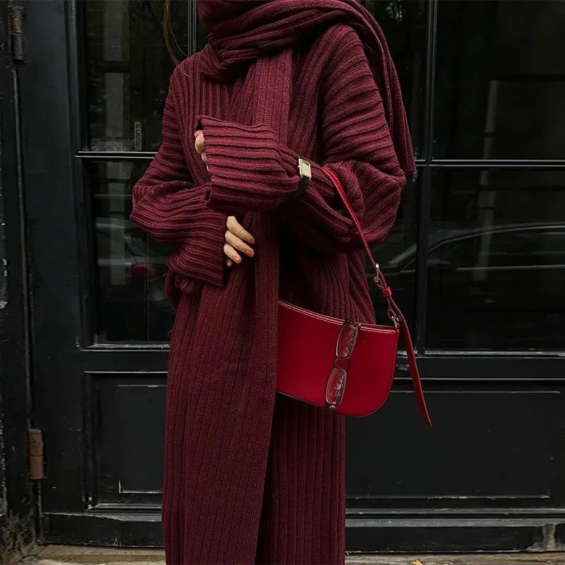 Daisy - Pullover Set with Scarf Collar & Pleated Pants