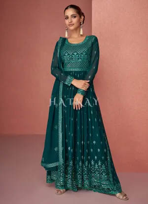 Dark Green Sequence Embroidery Traditional Palazzo Suit