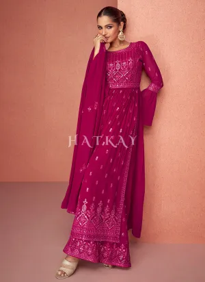 Deep Pink Sequence Embroidery Traditional Palazzo Suit