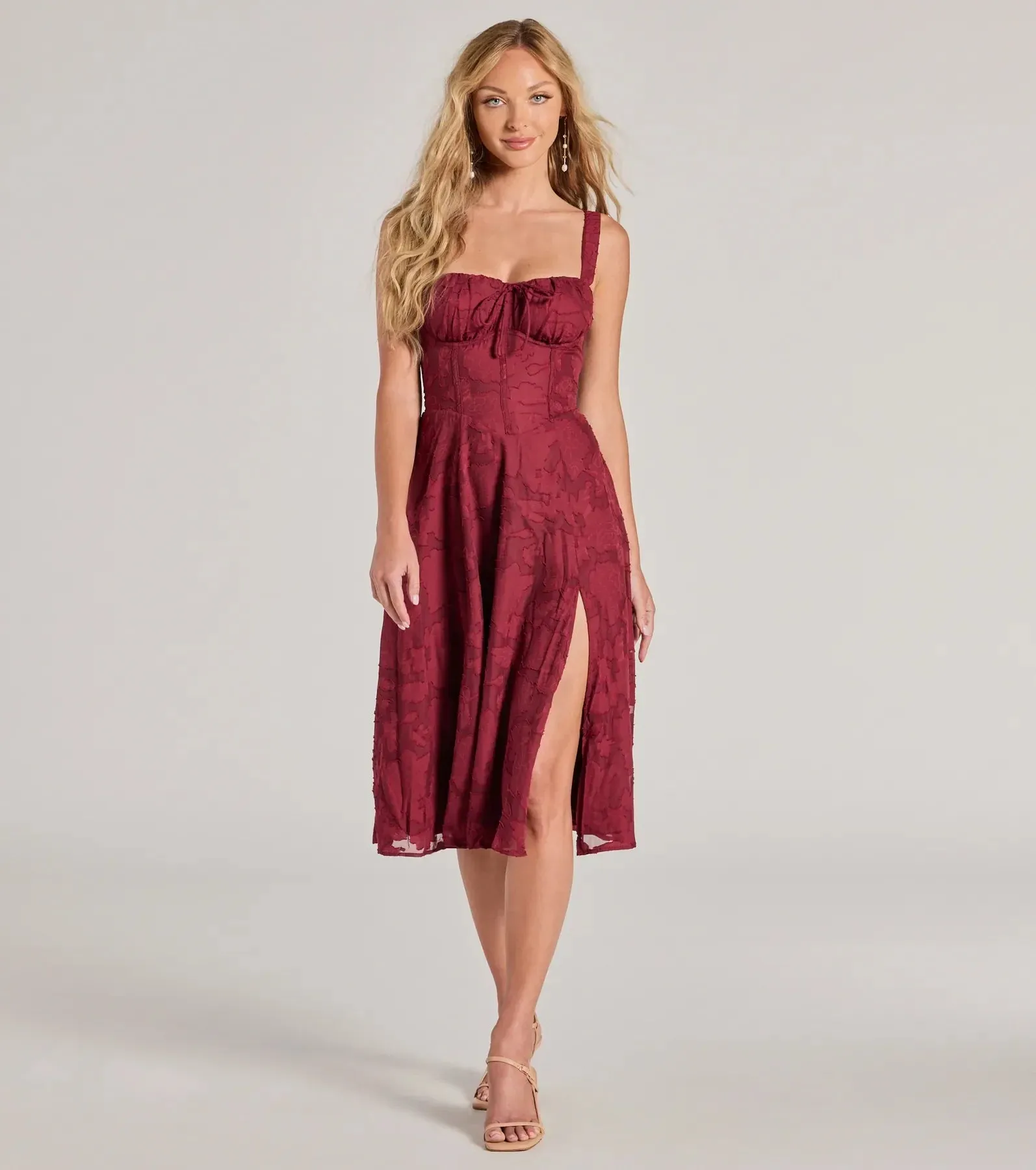 Delightful Impact Corset Slit Chiffon Midi Dress