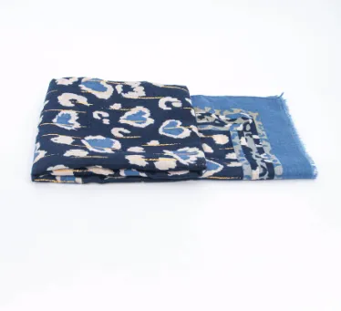 Denim Blue and Gold Leopard Print Scarf