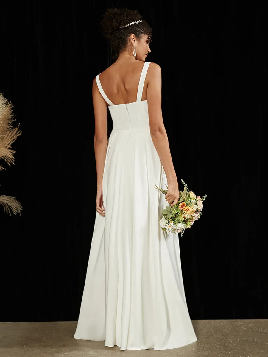 Diamond White Double FDY Sheer V-Neck A-Line Floor Length Wedding Dress