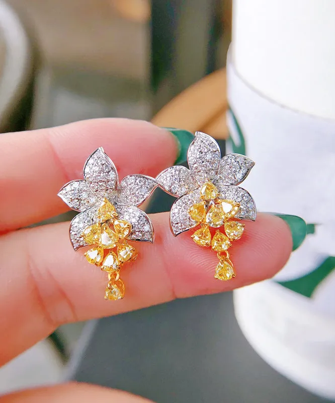 DIY Floral Stud Zircon Earrings Crystal Colorblock Alloy