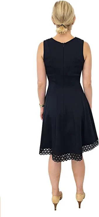 Donna Ricco V-Neck Circle Lace Fit and Flare Dress, Black, 6