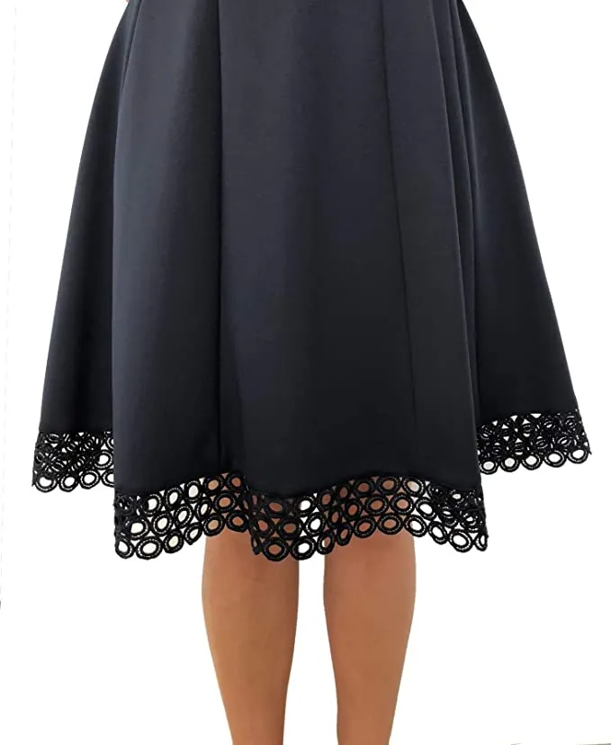 Donna Ricco V-Neck Circle Lace Fit and Flare Dress, Black, 6