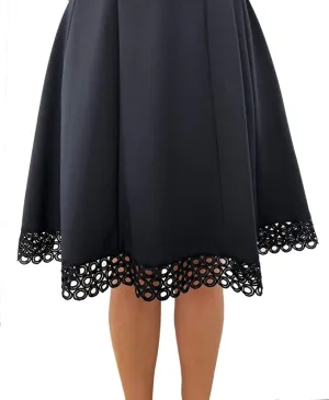 Donna Ricco V-Neck Circle Lace Fit and Flare Dress, Black, 6