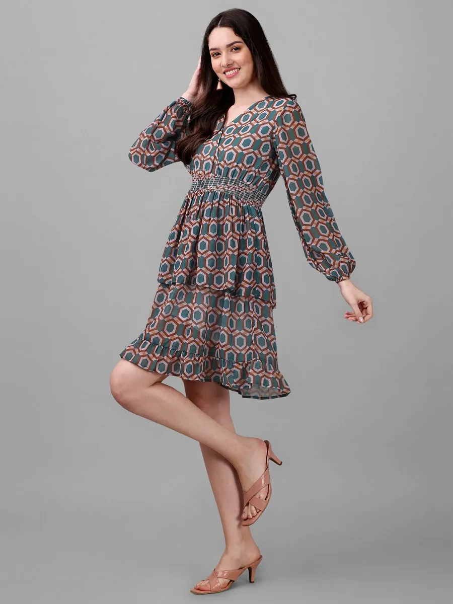 dresses for Women western wear Geometrical Green Dress
