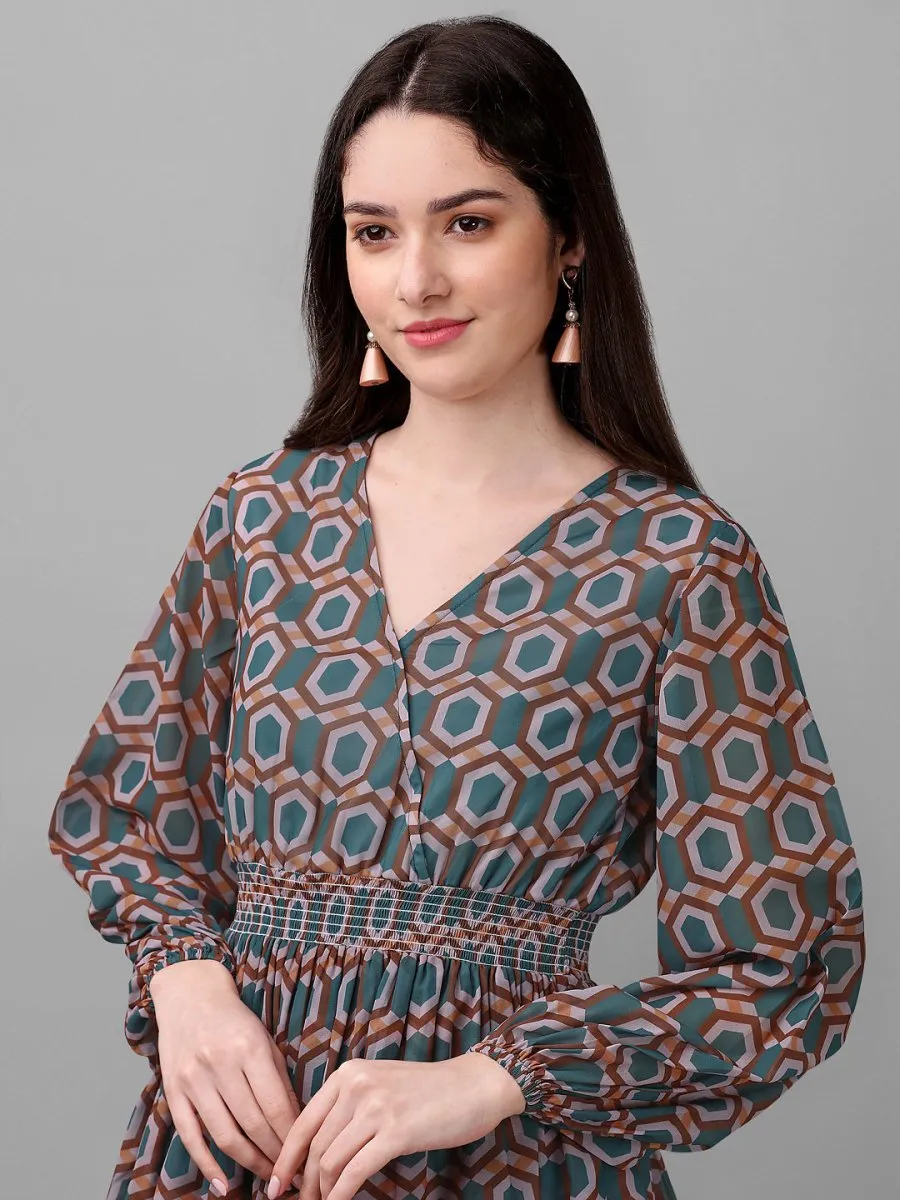 dresses for Women western wear Geometrical Green Dress