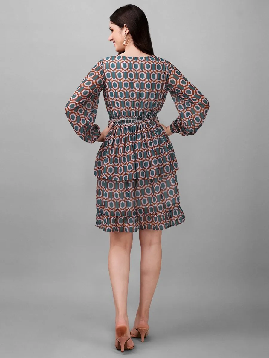 dresses for Women western wear Geometrical Green Dress