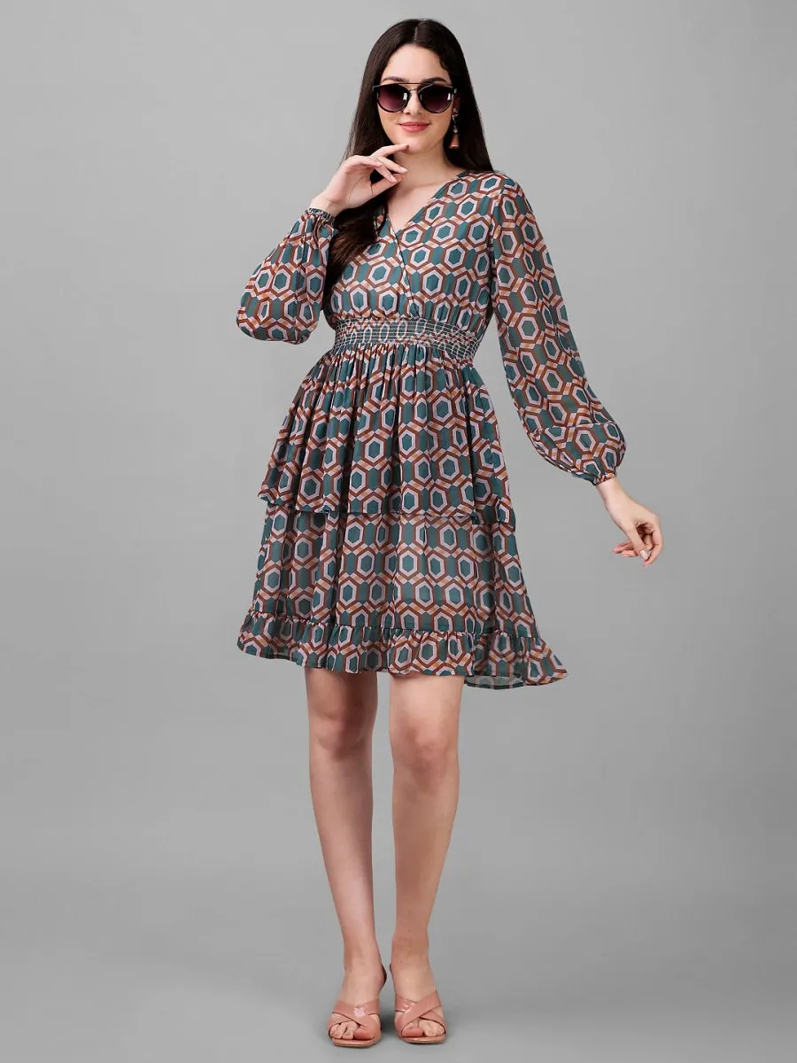 dresses for Women western wear Geometrical Green Dress