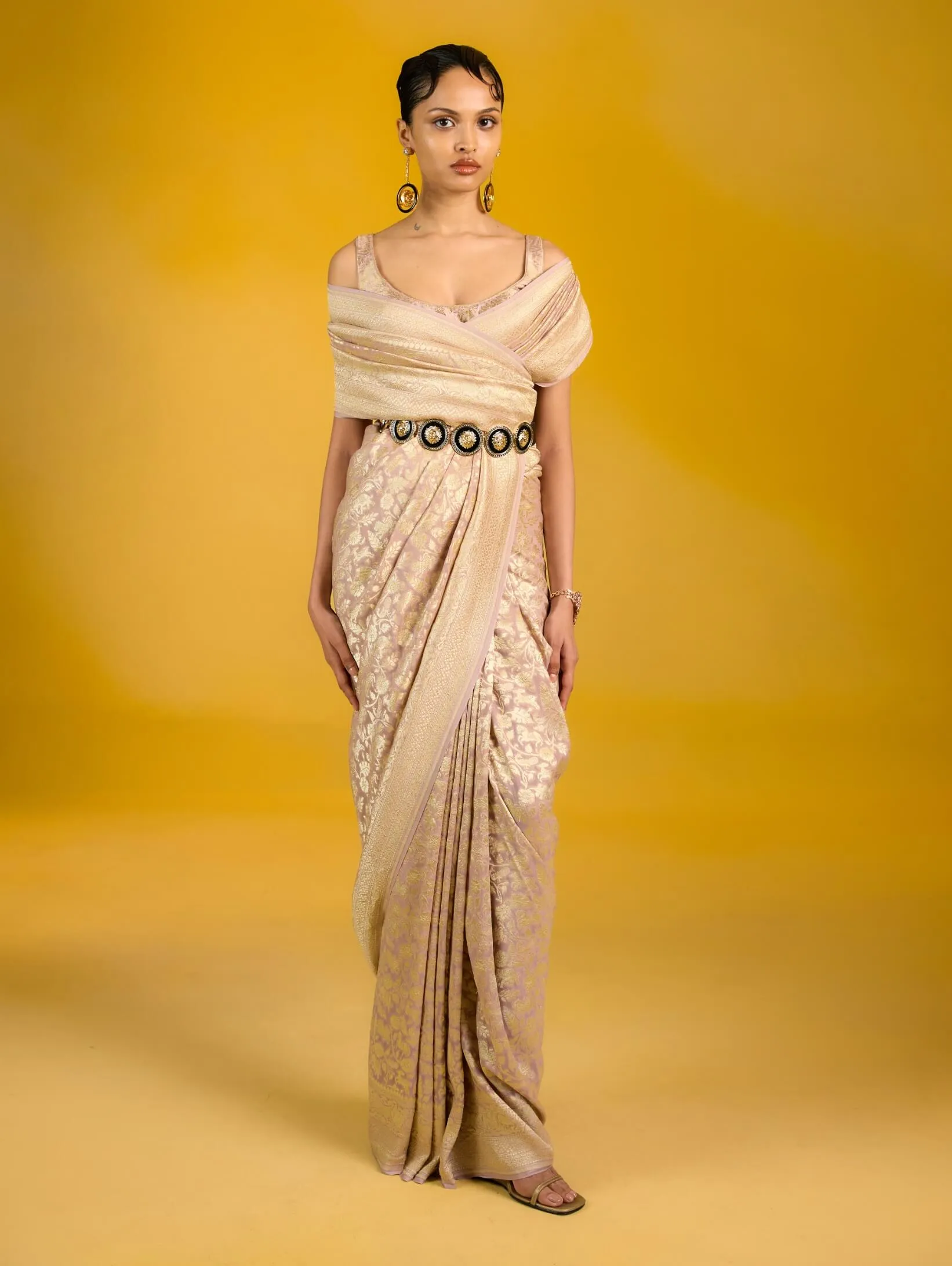 Dusky rose chiffon sari