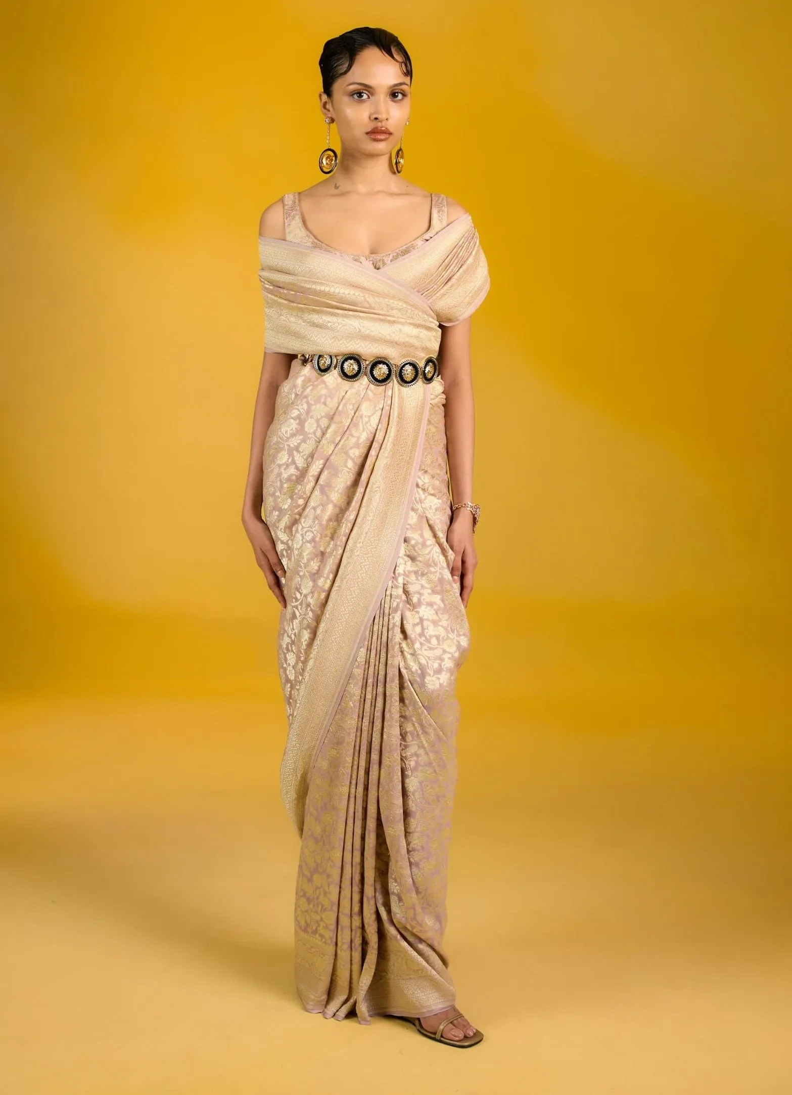 Dusky rose chiffon sari