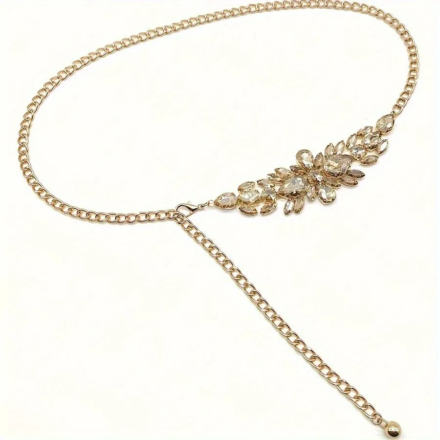 Elegant Adjustable Rhinestone Chain Belt