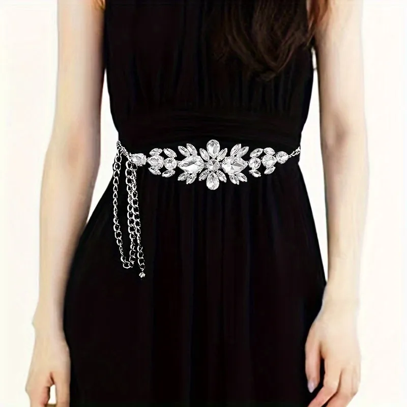 Elegant Adjustable Rhinestone Chain Belt