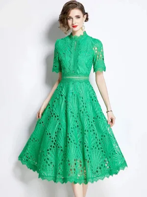 Elegant Floral Crochet Lace Midi Dress by H Han Queen
