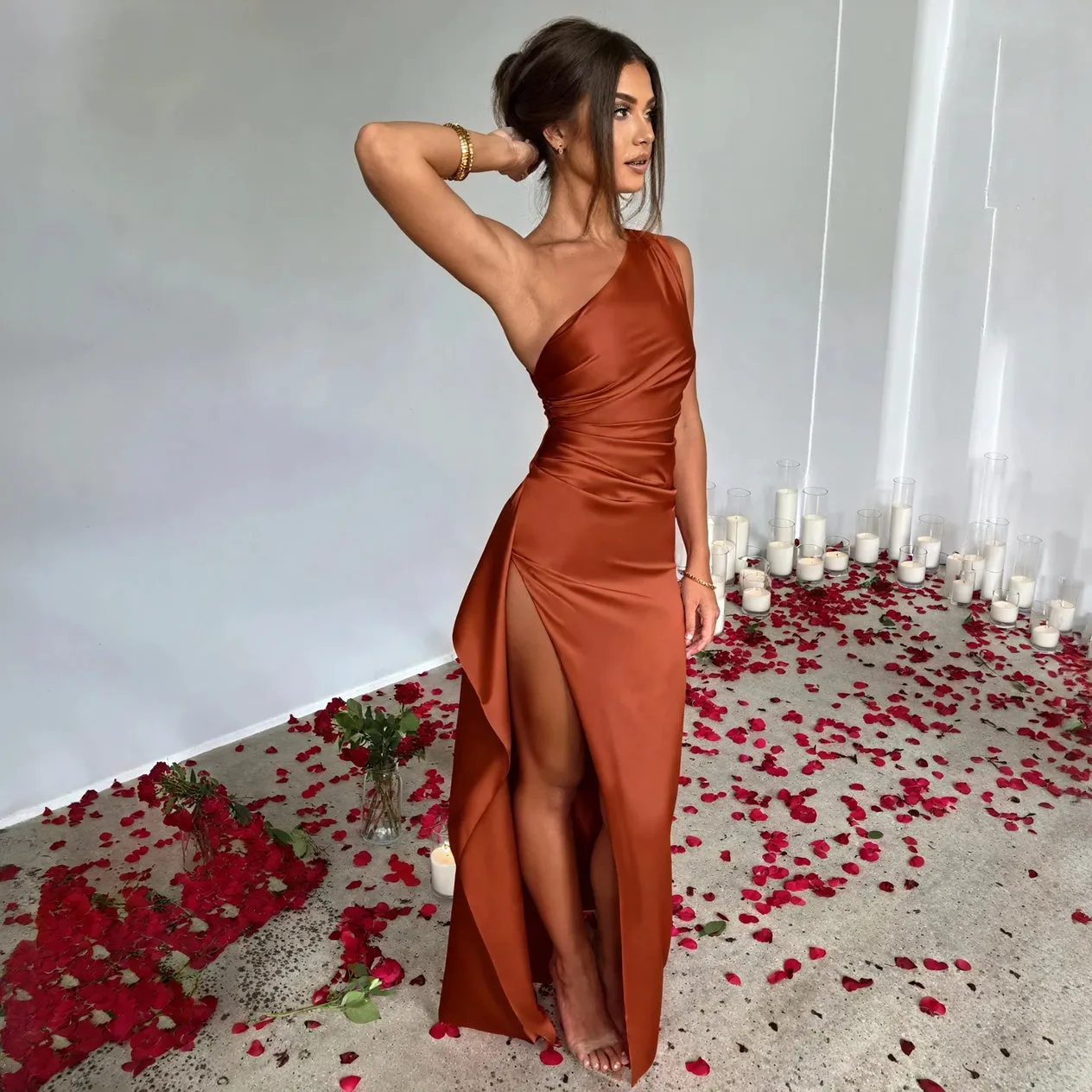 Elegant One-Shoulder Floor-Length Dress
