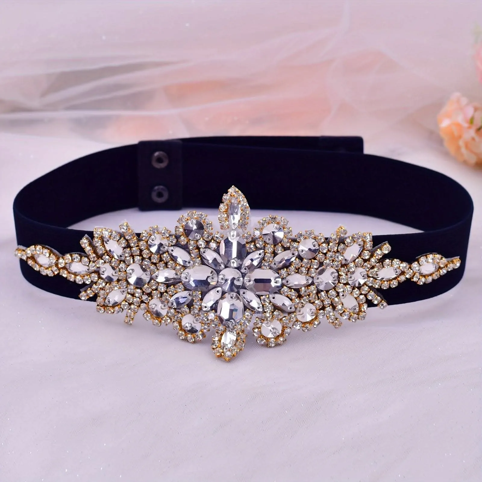 Elegant Rhinestone Waterfall Belt – Golden & Crystal Accents