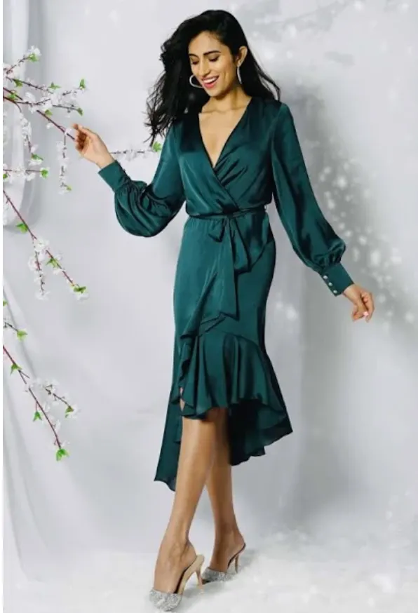 Elegant Silk Dress - Emerald - FL120