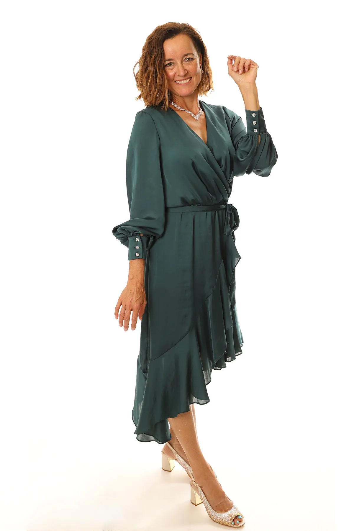 Elegant Silk Dress - Emerald - FL120